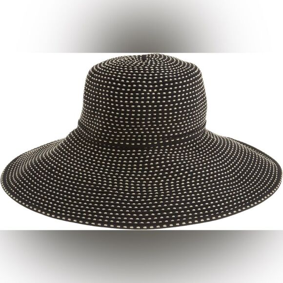 San Diego Hat Company Black and Tan Polka Dot Sun Hat Wide Rim Beach - Picture 2 of 10